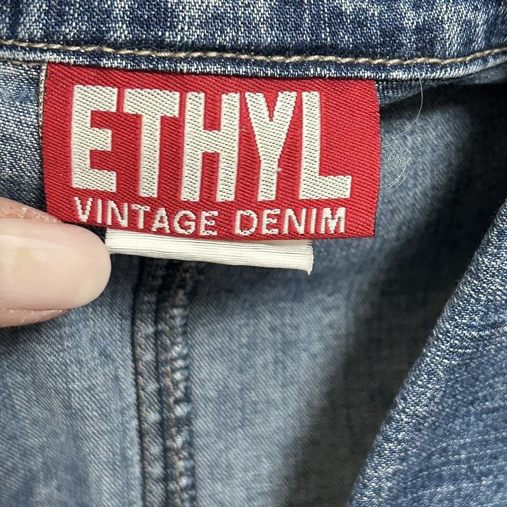 Ethyl Vintage Denim Blazer Jacket ~ Women's LARGE ~Medium Wash Stretch Y2K Retro - Picture 8 of 11
